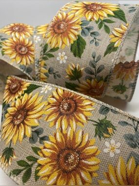 Members Mark Sunflower Burlap Ribbon - Yellow & Green Floral Trim